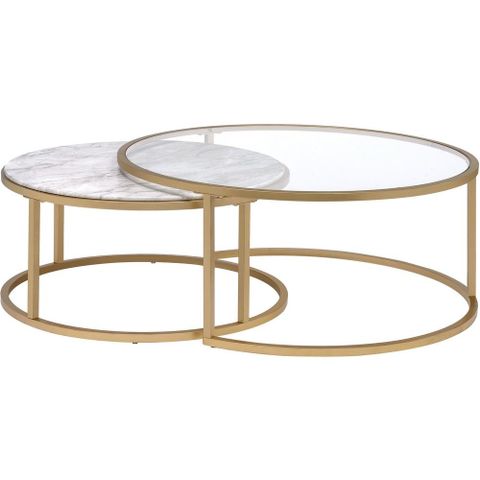 Venetian Worldwide Shanish 2-Piece Gold Round Glass Coffee Table Set ... with regard to A Closer Look at the 46" Gold Glass Rectangular Nested Coffee Table Set